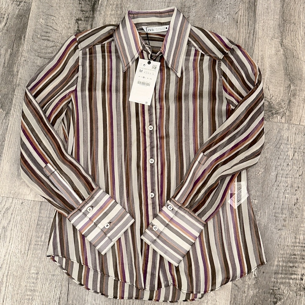 Zara Semi Sheet Striped Blouse NWT
